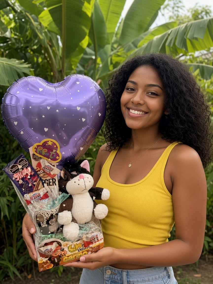 Ancheta de peluche con corazón morado
