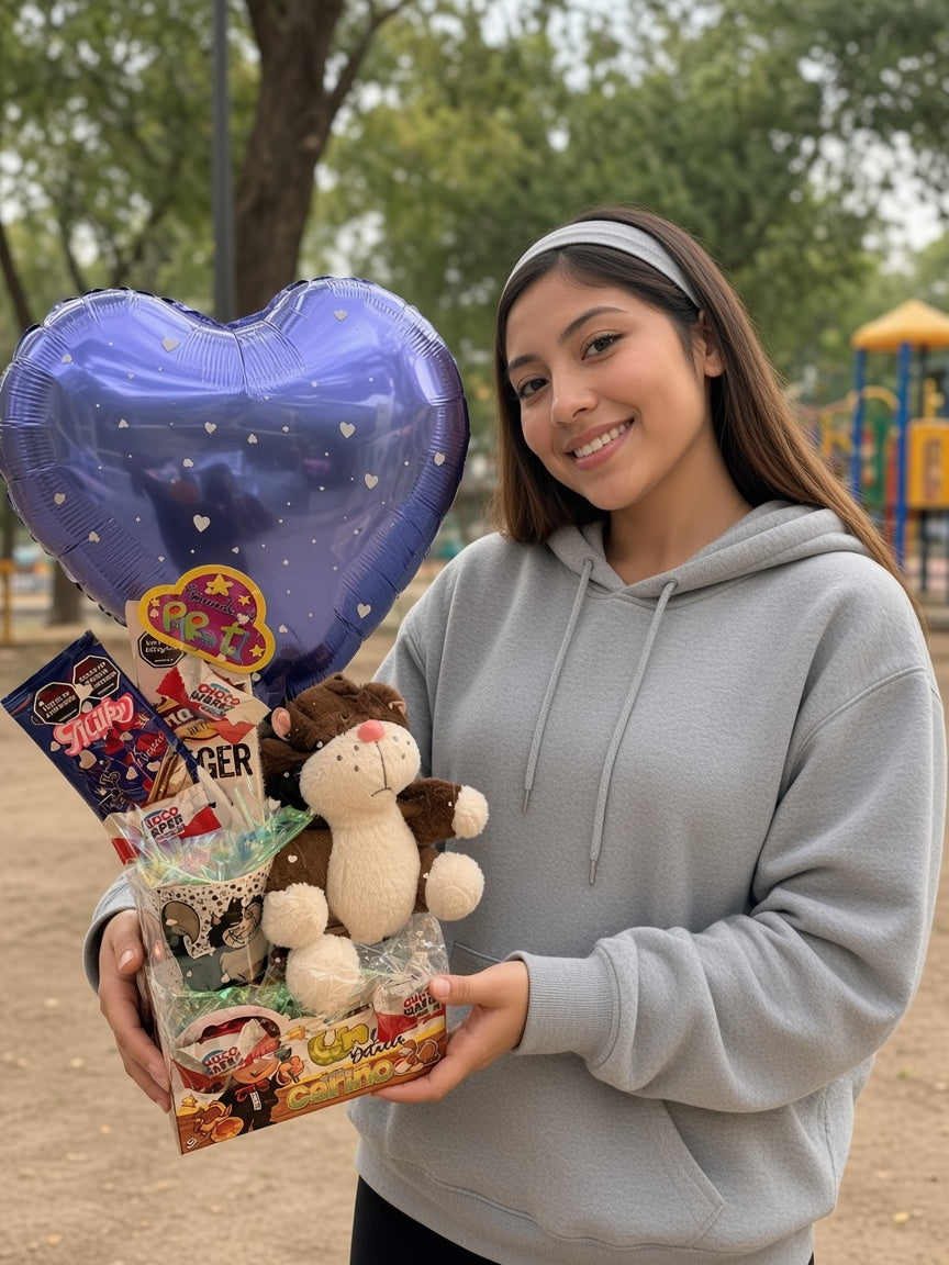 Ancheta de peluche con corazón morado