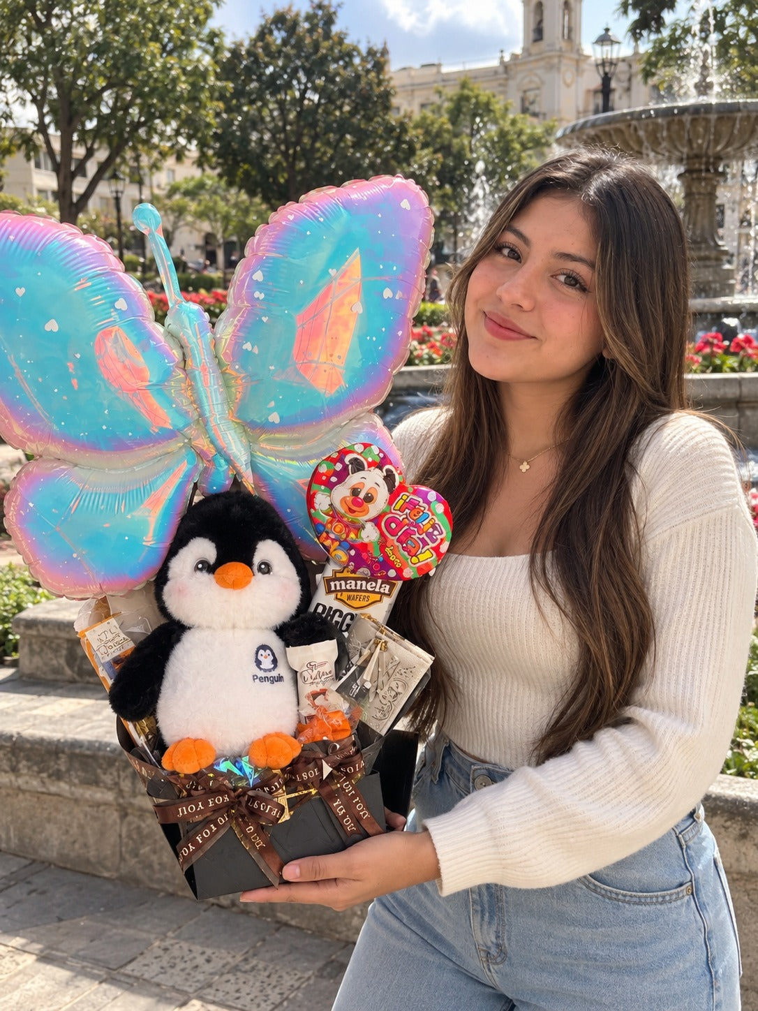 Ancheta de pingüino con mariposa