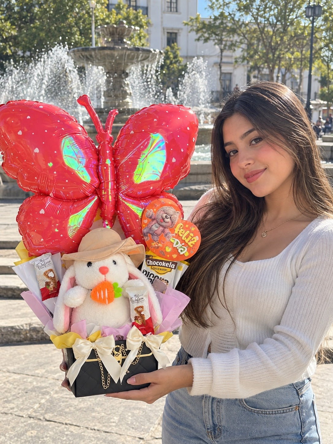 Ancheta de mariposa roja con peluche