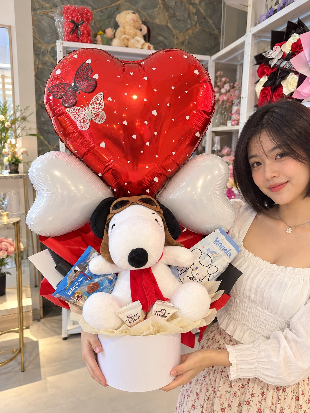 Ancheta de Snoopy con corazón rojo
